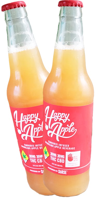 two Happy Apple brand drinks in bottles | Dockside Cannabis