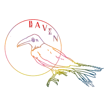 raven grass logo depicting a rainbow crow