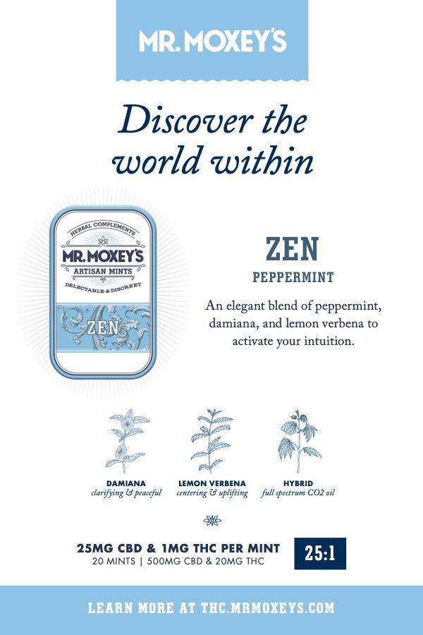 Poster showing image of mint packaging and illustrations of herbs it contains