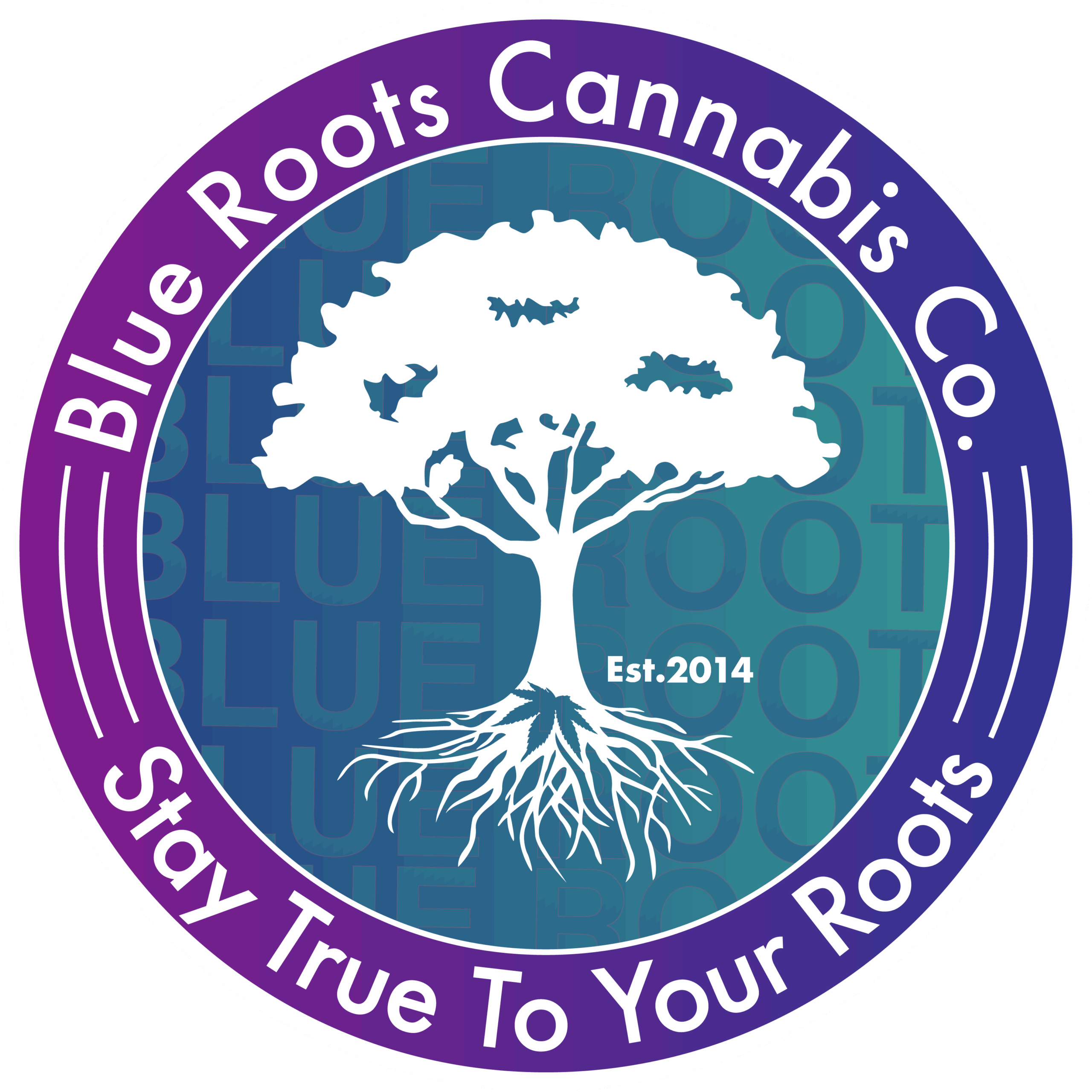 Blue and purple Blue Roots logo, a cannabis company based in WA.
