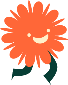 A flower with legs jumping in the air and smiling.